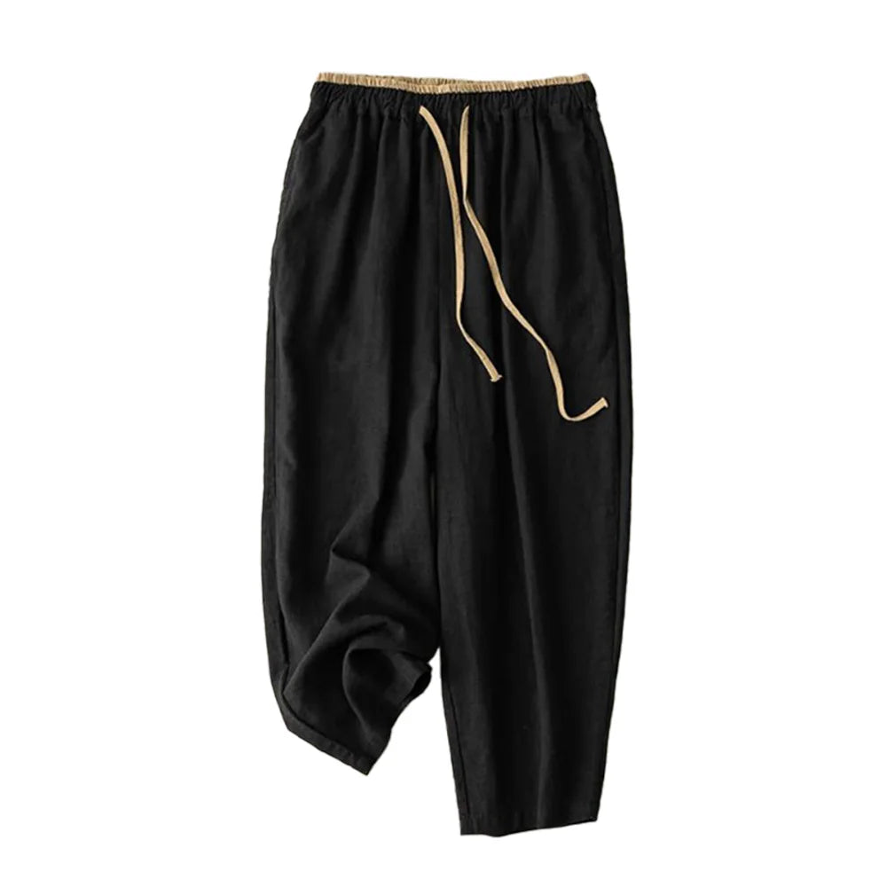 Linen Casual Solid Lace Up Elastic High Waist Loose Wide Leg Women's Pants Ankle-Length Pants For Women Clothing 2024 Fashion
