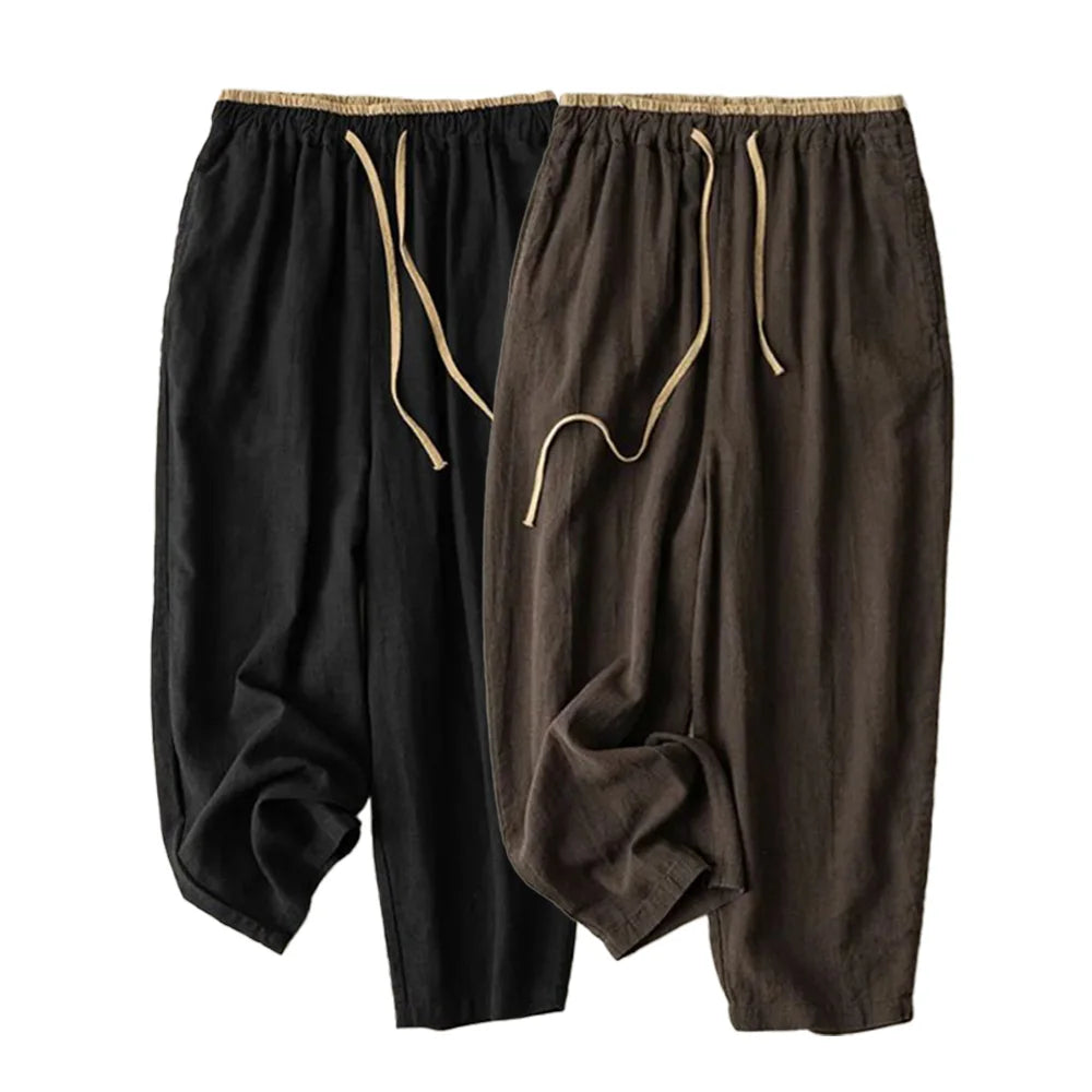 Linen Casual Solid Lace Up Elastic High Waist Loose Wide Leg Women's Pants Ankle-Length Pants For Women Clothing 2024 Fashion