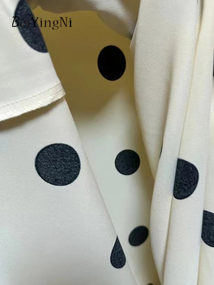 Beiyingni 2024 Summer Satin Long Maxi Skirts for Women Dots Printed Elegant Vintage Office Ladies Skirt White Black Kpop Faldas