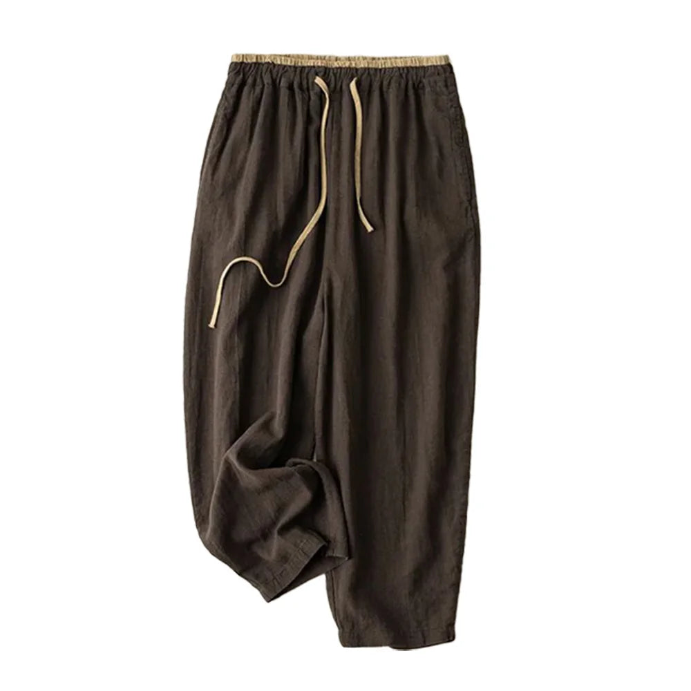 Linen Casual Solid Lace Up Elastic High Waist Loose Wide Leg Women's Pants Ankle-Length Pants For Women Clothing 2024 Fashion