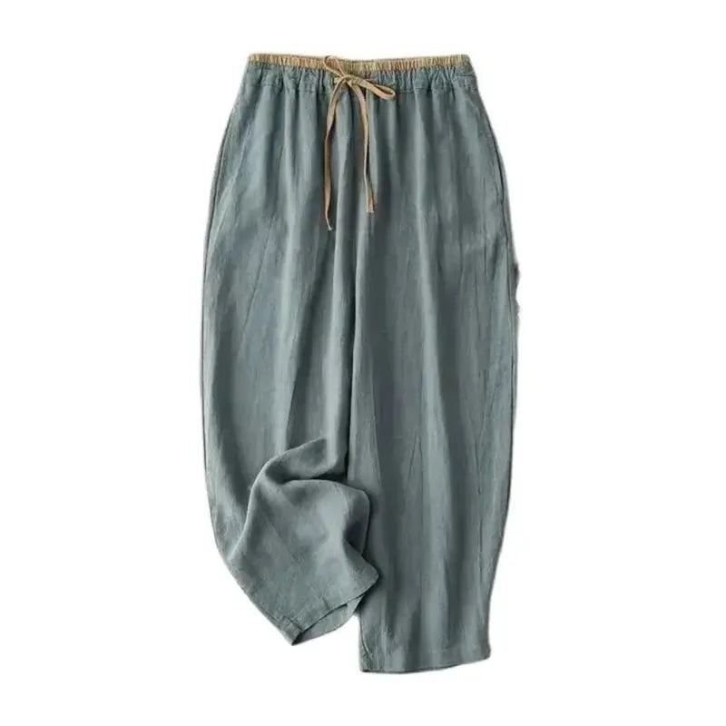 Linen Casual Solid Lace Up Elastic High Waist Loose Wide Leg Women's Pants Ankle-Length Pants For Women Clothing 2024 Fashion