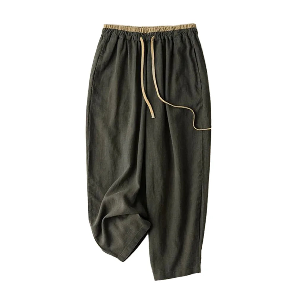 Linen Casual Solid Lace Up Elastic High Waist Loose Wide Leg Women's Pants Ankle-Length Pants For Women Clothing 2024 Fashion