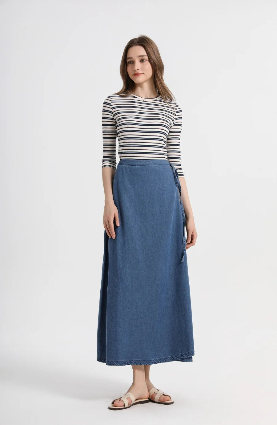 AS 2025 spring summer woman  linen one pieces  wrap skirts adjustable waist 2cm skirt high quality linen lady wear