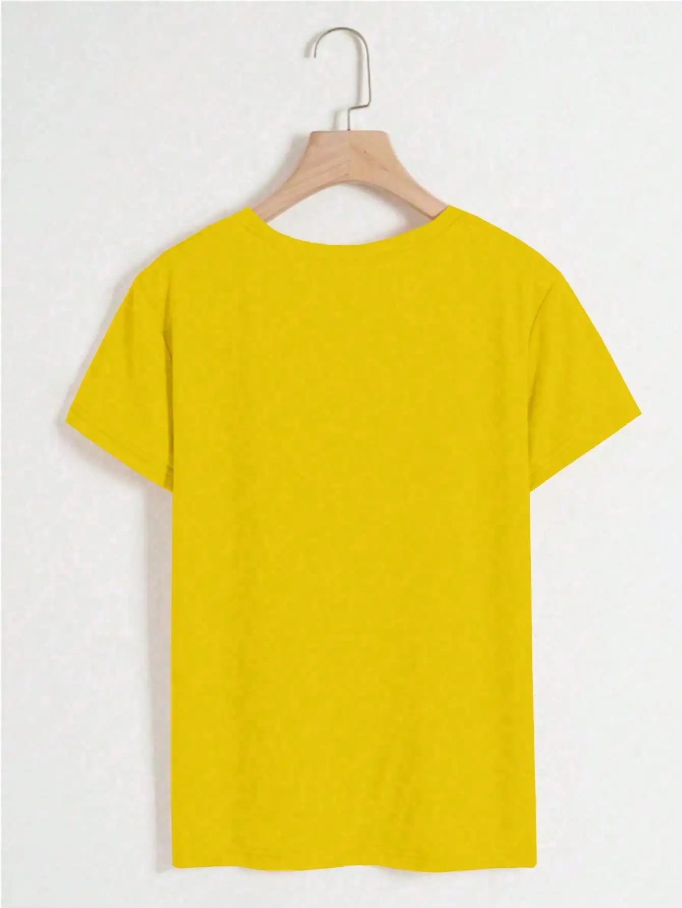 Women's Yellow T-Shirt with Gold Rose Print, Round Neck Short Sleeve Casual Top
