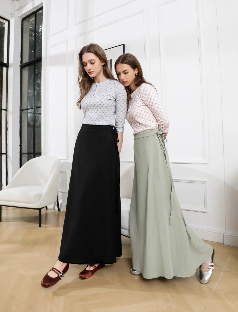 AS 2025 spring summer woman  linen one pieces  wrap skirts adjustable waist 2cm skirt high quality linen lady wear